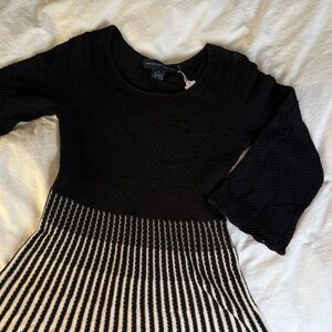 French Connection Black and Cream Striped Sweater Dress
